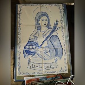 Portuguese 1994 vintage hand painted saint lucia original portuguese tile